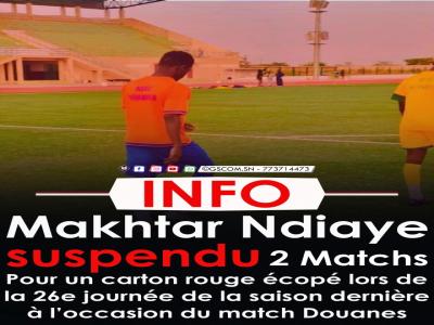 Makhtar Ndiaye de l'Asac Ndiambour suspendu 2 matchs 